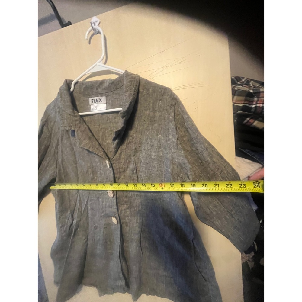 FLAX Women's Medium‎ Linen Jacket Gray Button Front Collared Blazer - Picture 3 of 6